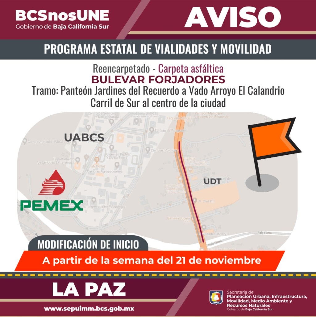 Lunes 21 inicia rehabilitación de bulevar Forjadores