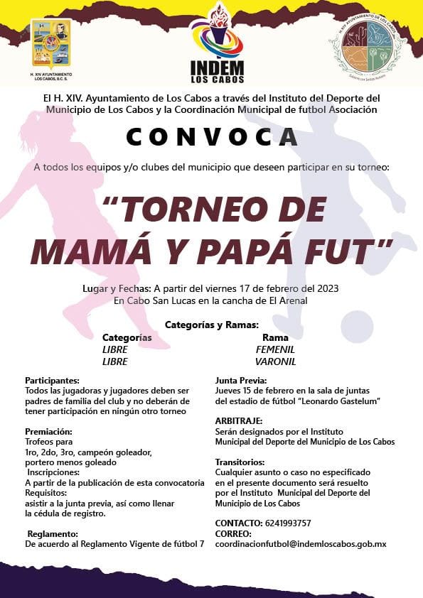 INDEM Los Cabos invita a participar en el “Torneo de Mamá y Papá&nbsp;Fut”