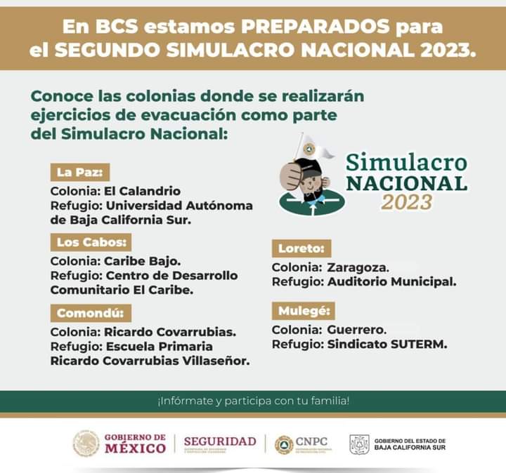 BCS LISTO PARA EL SEGUNDO SIMULACRO NACIONAL&nbsp;2023