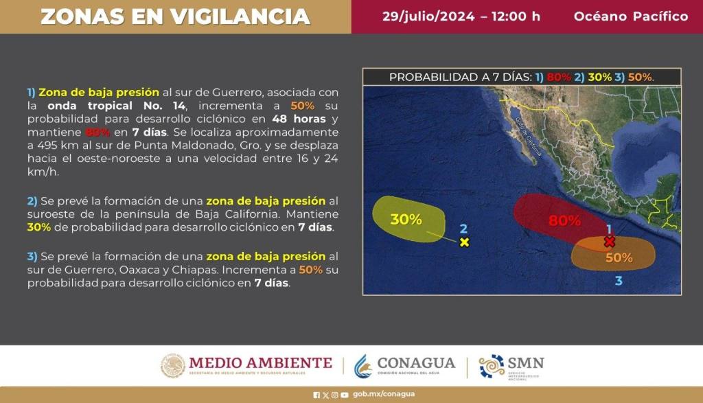 La Dirección Municipal de Protección Civil informa a la ciudadanía sobre la situación actual de dos zonas de baja presión en el Océano&nbsp;Pacífico.