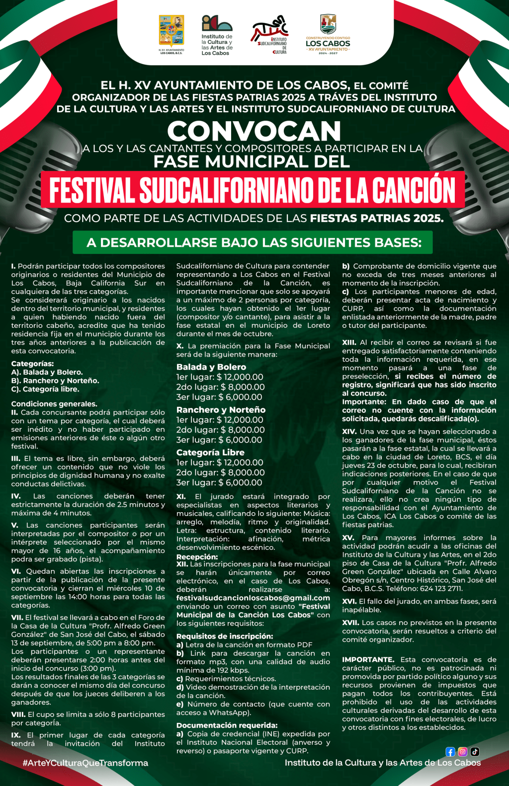 Los Cabos Convoca a Compositores Locales a Participar en el Festival Sudcaliforniano de la Canción&nbsp;2025