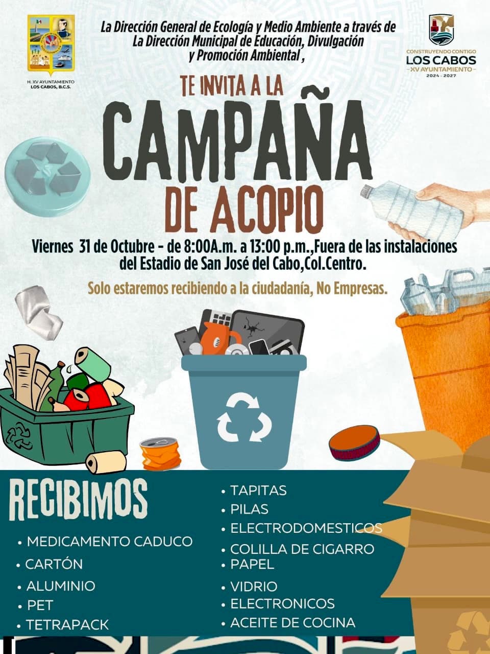 Invitan a sumarse a campaña de acopio de materiales reciclables este 31 de octubre en San José del Cabo. (22 de Octubre&nbsp;2025)