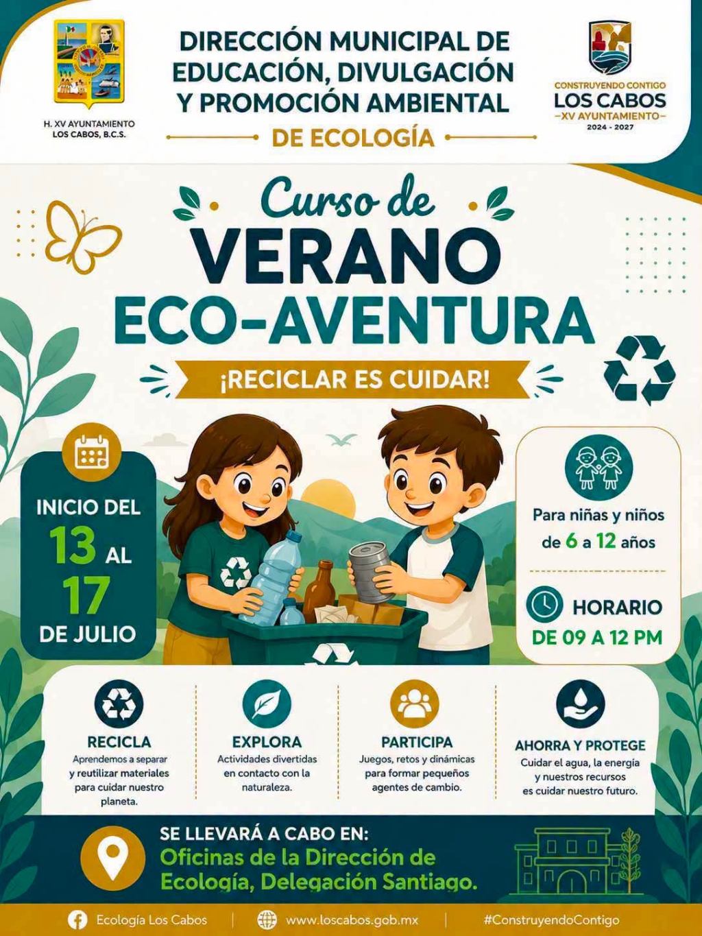 Promueve XV Ayuntamiento de Los Cabos la educación ambiental con el Curso de Verano «Eco-Aventura» (10 de Julio&nbsp;2026).